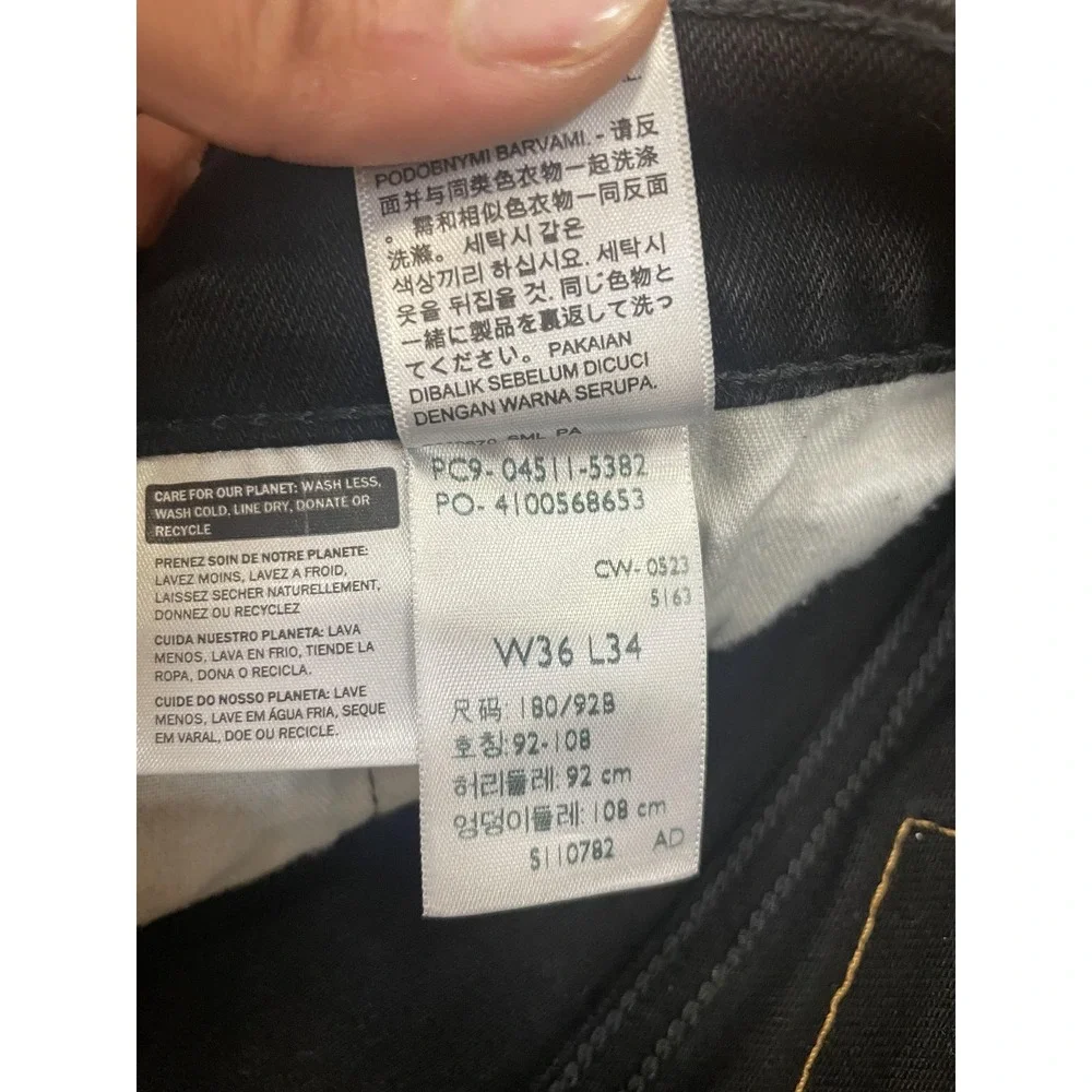 Levis 511 Jeans Mens 36x34 Black Denim Slim‎ Fit Straight Leg Zip Fly 5-Pocket